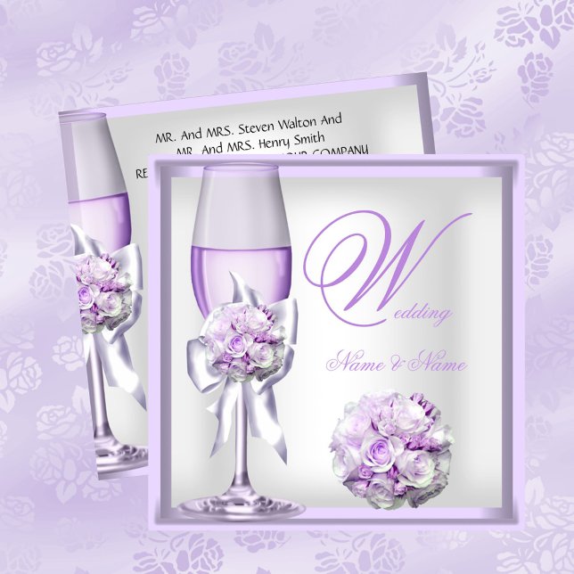 Invitación Elegante Boda Lavanda Purple Lilac Champagne 2 (Subido por el creador)