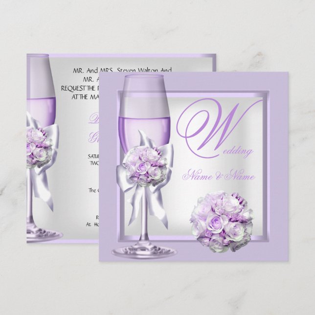 Invitación Elegante Boda Lavanda Purple Lilac Champagne 3 (Anverso / Reverso)