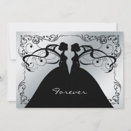 Invitación Elegante Boda lesbiana gay negro y plateado invita