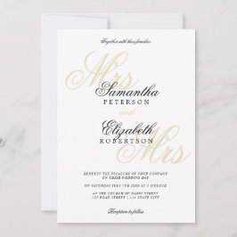 Invitación Elegante boda lesbiana purpurina de oro clásico