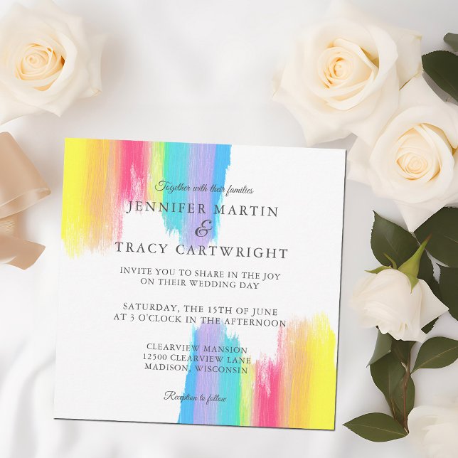 Invitación Elegante Boda LGBTQ moderno de arcoiris colorido (Subido por el creador)