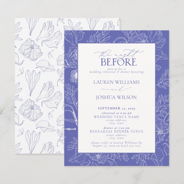 Invitación Elegante Boda Lilac Lavender Cena de Ensayo (Anverso / Reverso)