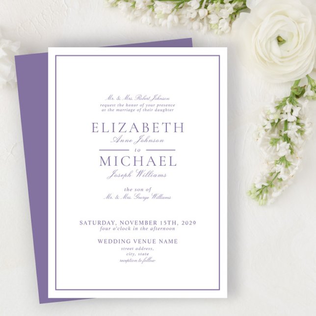 Invitación Elegante Boda Lilac Lavender Classic Script (Subido por el creador)