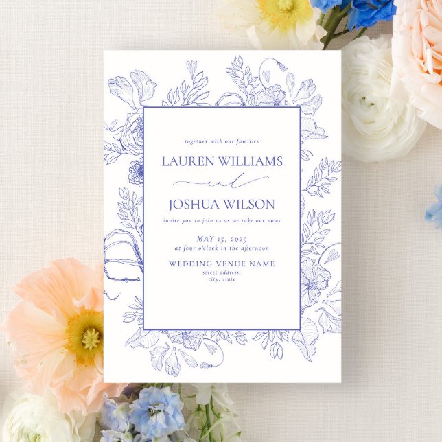 Invitación Elegante Boda Lilac Lavender Floral Line Art (Subido por el creador)