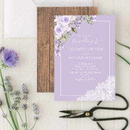 Invitación Elegante Boda Lilac Lavender Rustic Wood Lace