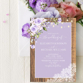Invitación Elegante Boda Lilac Lavender Rustic Wood Lace