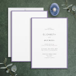 Invitación Elegante Boda Lilac Lavender y Tipografía Blanca<br><div class="desc">¡Una magnífica tipografía invitación a una boda de verano o otoño! Este bonito y elegante diseño presenta un borde de lavanda lila alrededor de una invitación blanca, con una tipografía moderna en blanco y negro. Un diseño sencillo y minimalista. Muchas gracias por apoyar a nuestra pequeña empresa, ¡realmente lo apreciamos!...</div>