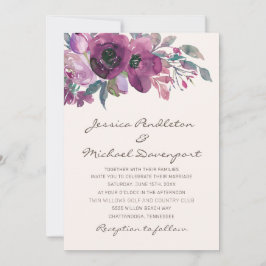 Invitación Elegante Boda Lilac Plum Purple Floral