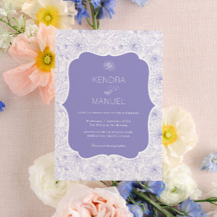 Invitación Elegante Boda Lilac Purple Floral Foural Francés T