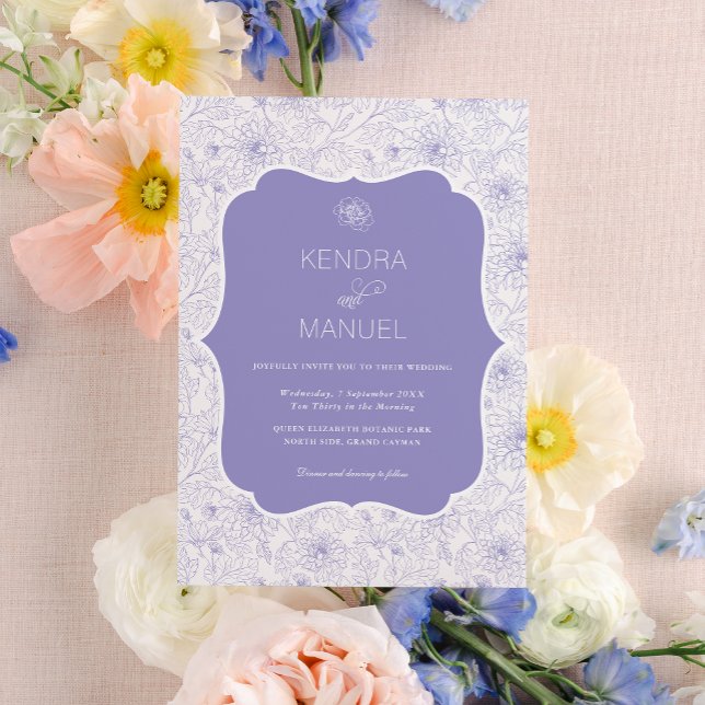 Invitación Elegante Boda Lilac Purple Floral Foural Francés T (Subido por el creador)