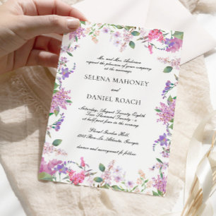 Invitación Elegante Boda Lilac Wildflowers Lavender