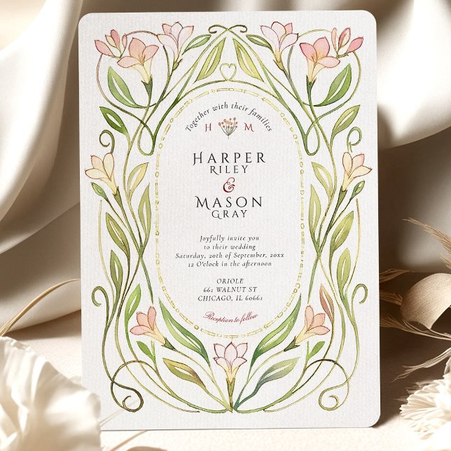Invitación Elegante Boda Lirio de Art Nouveau Peach (Subido por el creador)
