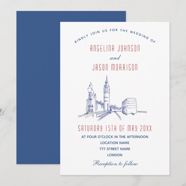 Invitación Elegante Boda londinense (Anverso / Reverso)