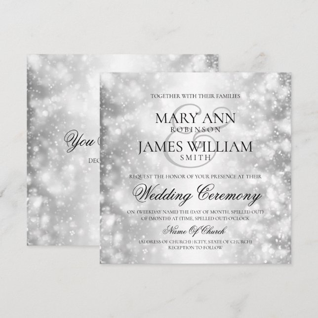Invitación Elegante Boda Luces de verano plateado (Anverso / Reverso)