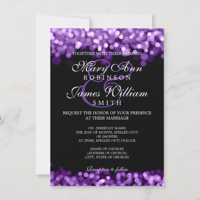 Invitación Elegante Boda Luces Púrpuras (Anverso)