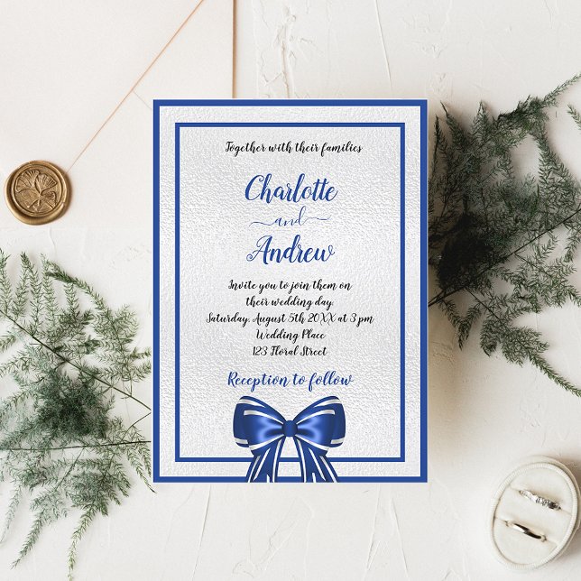 Invitación Elegante boda lujoso de la proa azul azul real (Subido por el creador)