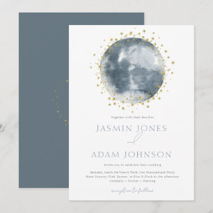 Invitación Elegante Boda Luna Azul Celestial