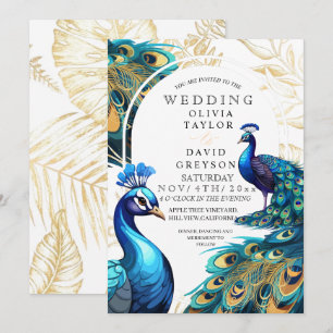 Invitación Elegante Boda Lux Peacocks Flora