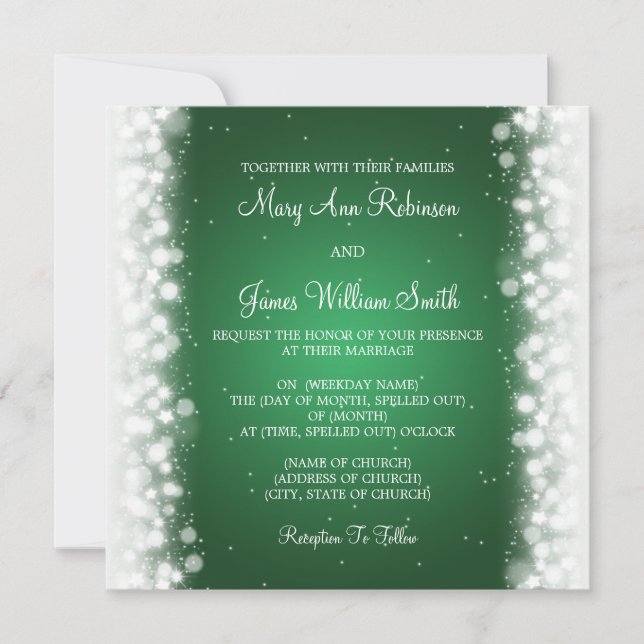 Invitación Elegante Boda Magia Esparkle Verde (Anverso)