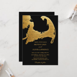 Invitación Elegante boda Mapa Cape Cod negro oro
