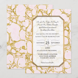 Invitación Elegante Boda Marble Papel Rosa Oro