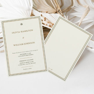 Invitación Elegante Boda Marfil & Gold Green Border 5x7