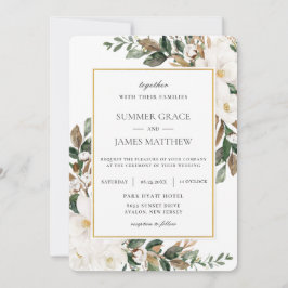 Invitación Elegante Boda Marfil Magnolia Floral Greeneration