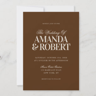 Invitación Elegante Boda Marrón de Dinero Antiguo Moderno
