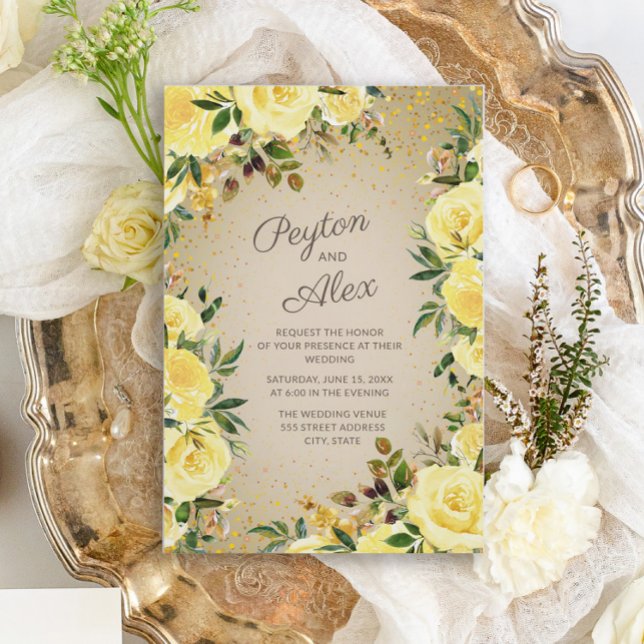 Invitación Elegante Boda marrón Purpurina floral dorado amari (Subido por el creador)