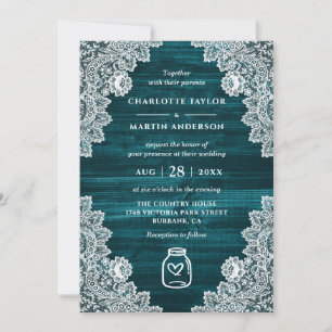 Invitación Elegante Boda Mason Jar de Floral de Madera Verde