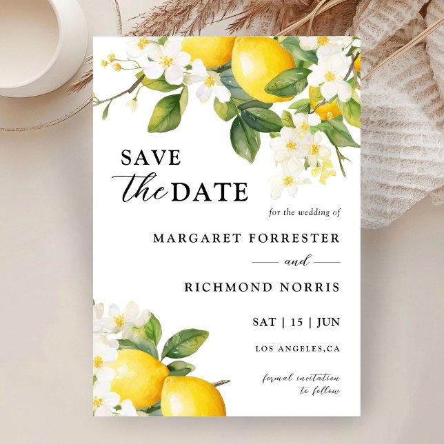 Invitación Elegante Boda Mediterránea De Limón Salva La Fecha (Subido por el creador)
