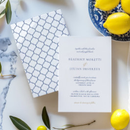Invitación Elegante Boda mediterráneo blanco y azul