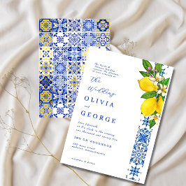 Invitación Elegante Boda mediterráneo limón y azul