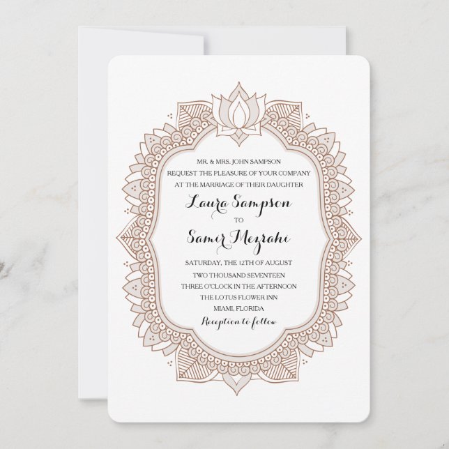 Invitación Elegante Boda Mehndi (Anverso)