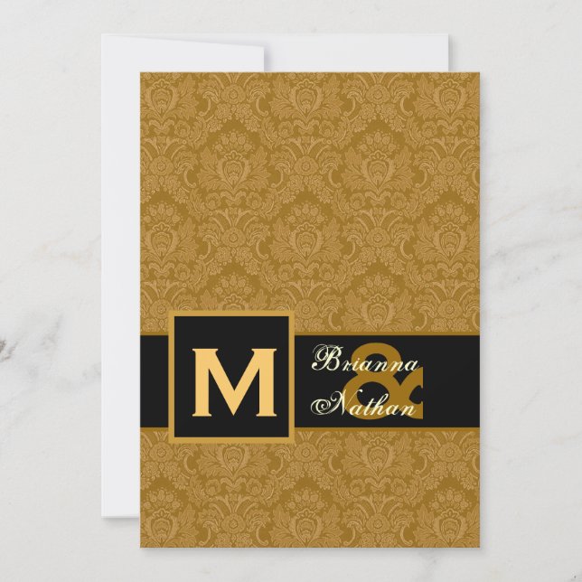Invitación Elegante Boda metálico Damasco de ORO Premium (Anverso)
