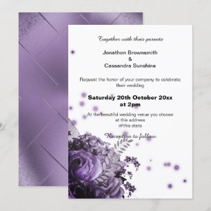 INVITACIÓN ELEGANTE BODA METÁLICO DE BOUQUET FLORAL LILAC