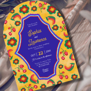 Invitación Elegante boda mexicana vibrante amarillo azul
