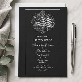 Invitación Elegante Boda Militar Bandera Americana Negra