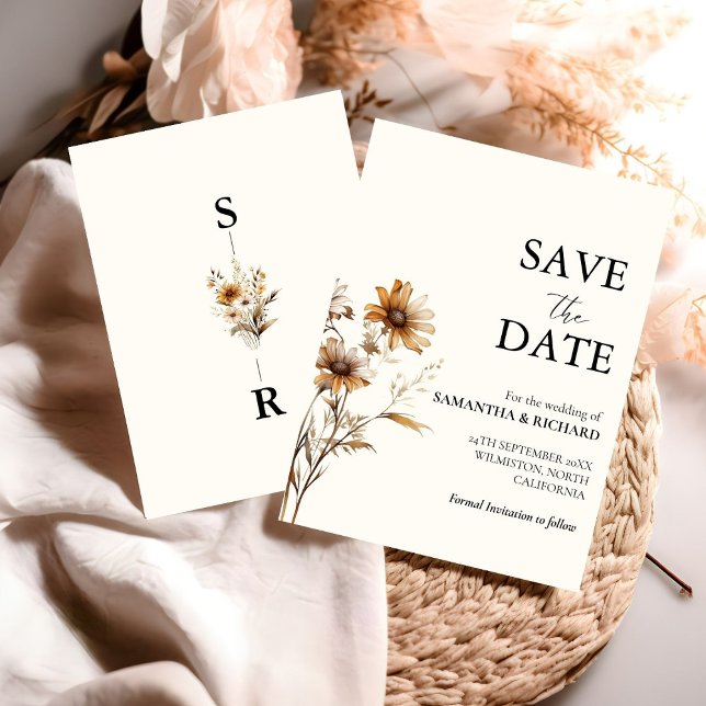 Invitación Elegante Boda Minimal De Flor Silvestre Salva La F (Subido por el creador)