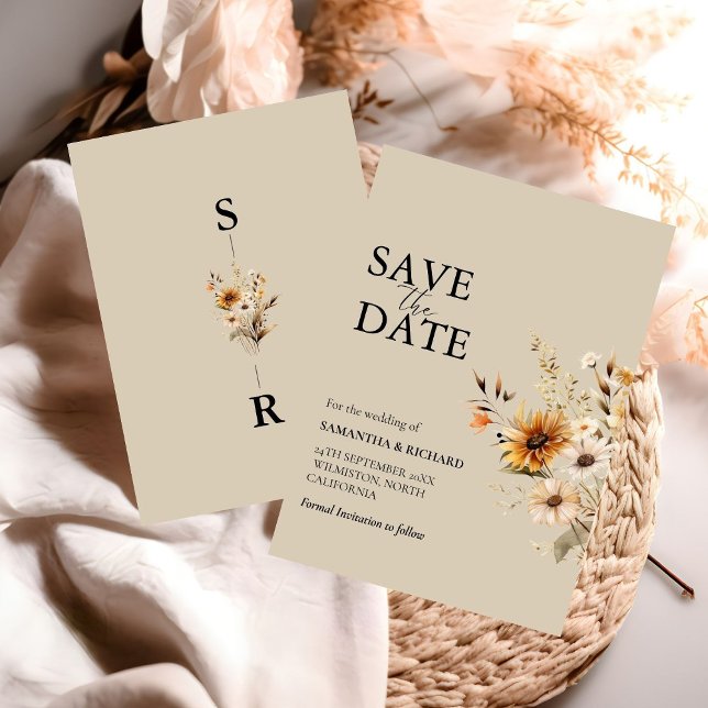 Invitación Elegante Boda Minimal De Flor Silvestre Salva La F (Subido por el creador)