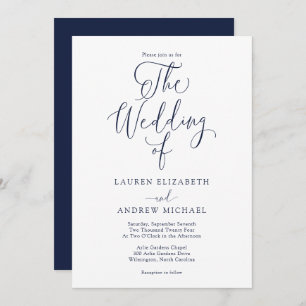 Invitación Elegante Boda Minimalista azul de la Marina
