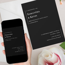 Invitación Elegante Boda Minimalista Blanco Y Negro