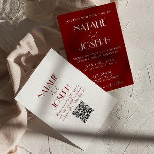Invitación Elegante Boda Minimalista Código QR Blanco de Borg