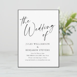 Invitación Elegante Boda Minimalista con Borde Negro Blanco S