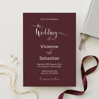 Invitación Elegante Boda Minimalista con Escritura en Marfil