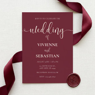 Invitación Elegante boda minimalista con escritura en marfil