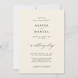 Invitación Elegante boda minimalista con guión negro y marfil