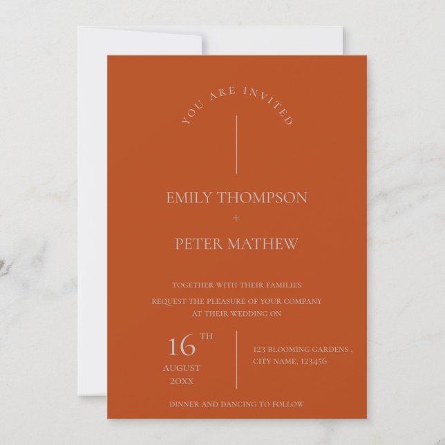Invitación Elegante Boda Minimalista Contemporáneo de Terraco (Anverso)