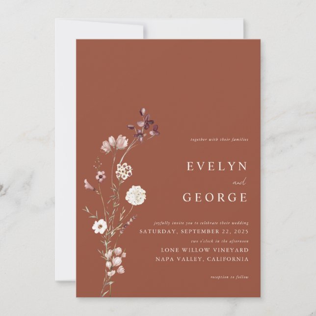 Invitación Elegante Boda Minimalista de Boho Floral (Anverso)
