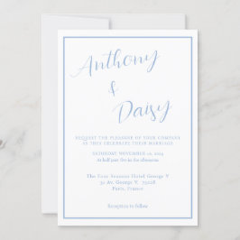 Invitación Elegante Boda Minimalista de borde azul turbio